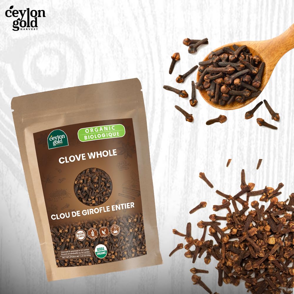 Ceylon Gold Harvest,Organic Whole Cloves -3.5 oz (100g), Baking